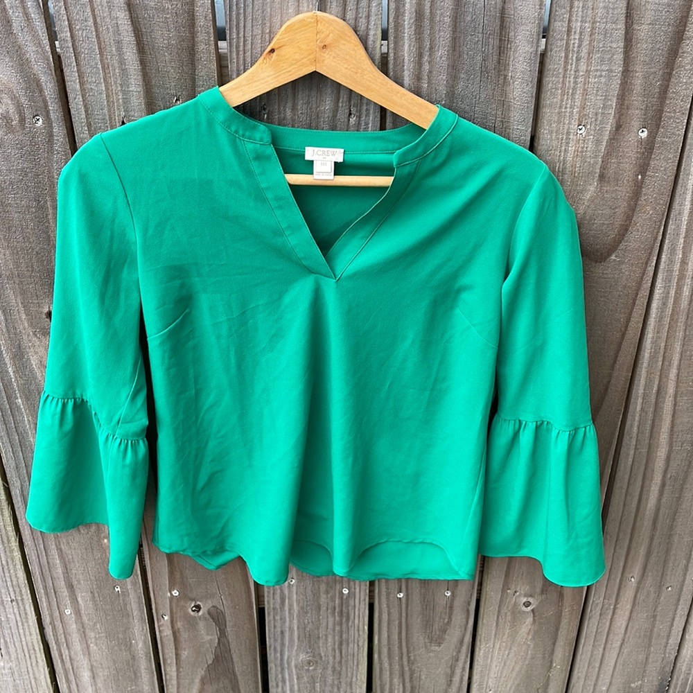 J. Crew Kelly Green Bell Sleeve Blouse Sz XS